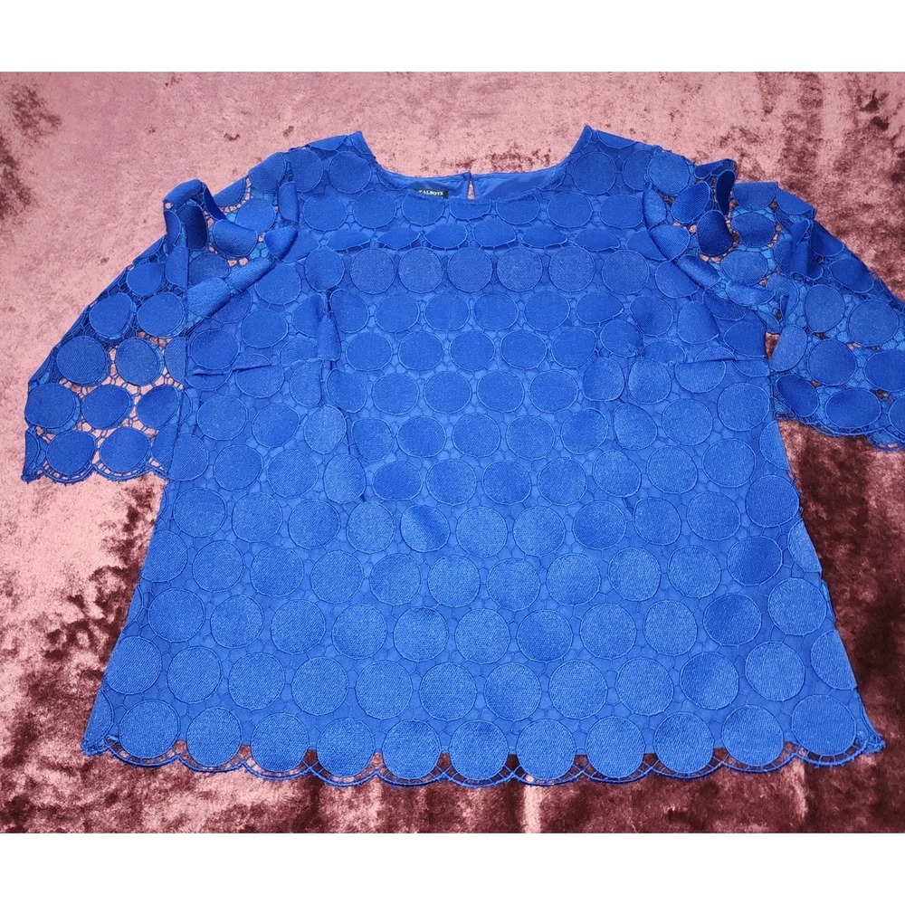 Talbots Twilight Blue Circle Lace Top Women's Size 1X Retro Mod Artsy Chic